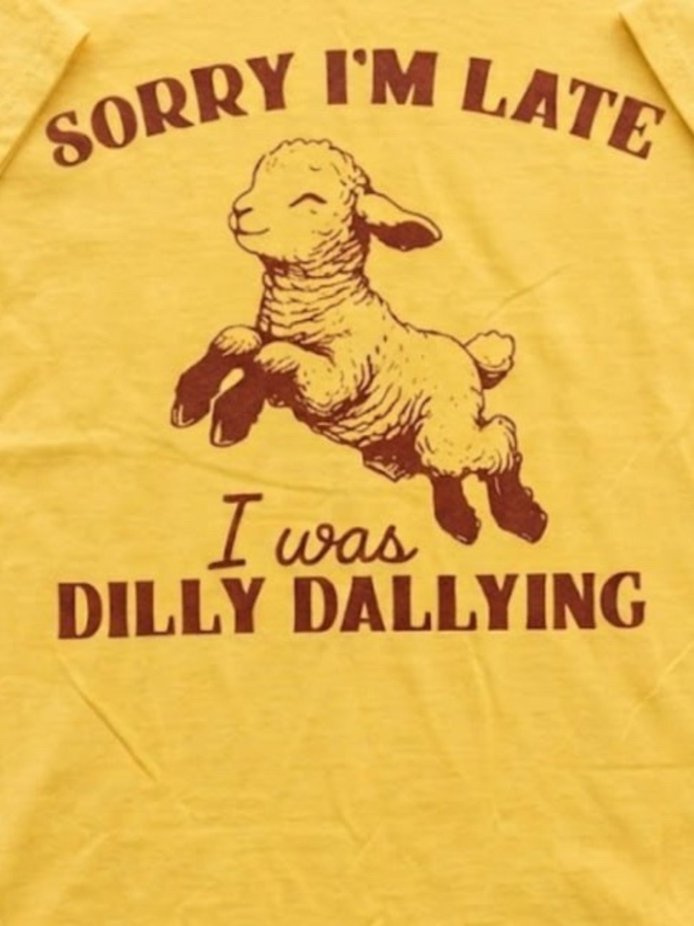Gildan Yellow "Sorry I'm Late" Graphic Tee - Picture 2 of 3